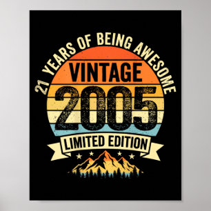 Poster Decorações de Aniversário de 21 anos Vintage para