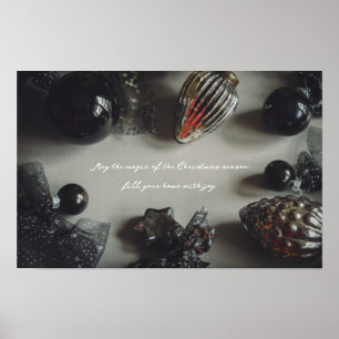 Poster Decorações de Natal Retro Preto Prata