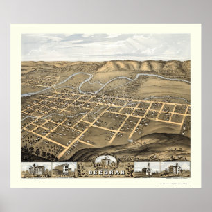 Poster Decorah, Mapa Panorâmico de Iowa - 1870