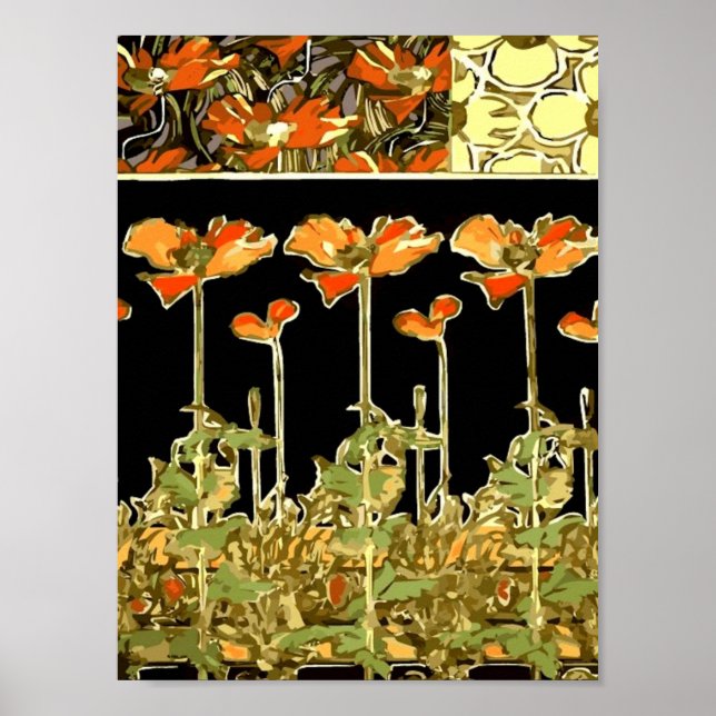 Poster Decoratifs (Flores Laranja) por Alphonse Mucha Vec (Frente)