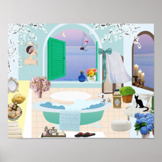 Poster decorativa de banheiro com banheira de pé-d