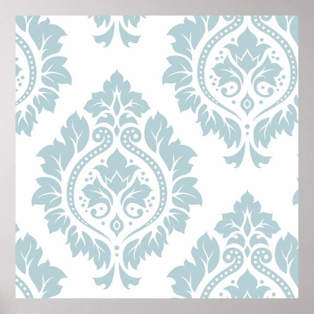 Poster Decorative Damask Art I Duck Egg Blue on White (Frente)