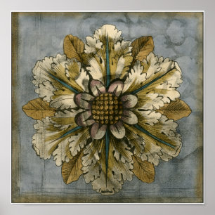 Poster Decorative Demask Rosette on Grey Background