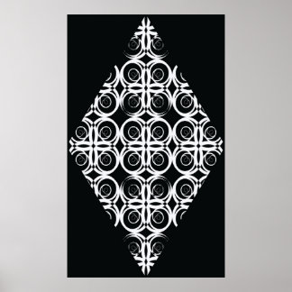 Poster decorative white rhombus on black background