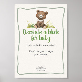 Poster Decore um Urso Bonito Chuveirinho de Bebê em Bloco