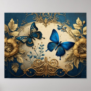 Poster Decoupage da borboleta dourada e Dourada