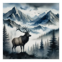 Decoupage Elk Misty Mountain Watercolor