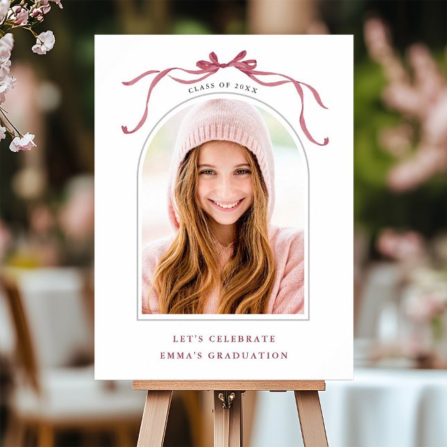 Poster Deep Blush Ribbon Bow Graduation Party Welcome (Criador carregado)