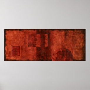 Pôster Deep Crimson Painting with Geometric Shapes