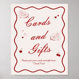 Poster Deep Red Cherry Bridal Shower Cards and Gifts