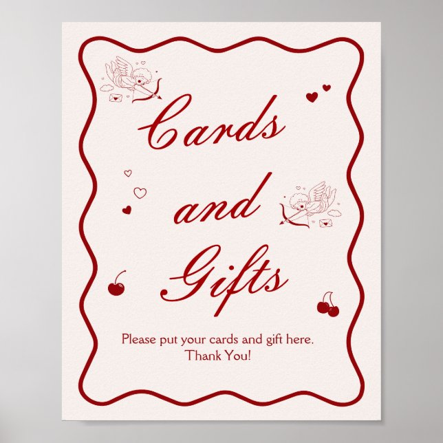 Poster Deep Red Cherry Bridal Shower Cards and Gifts (Frente)