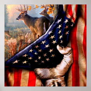 Poster Deer American Flag Blanket,