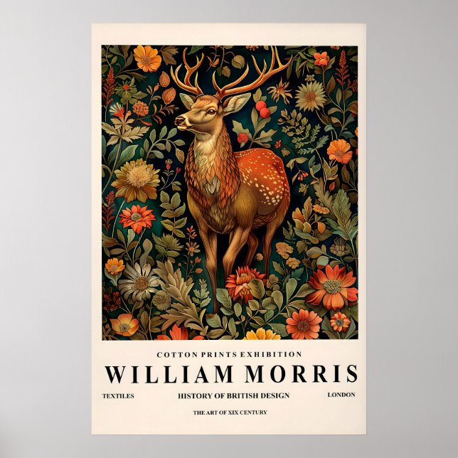 Poster Deer Art Print William Morris Style, Botanical (Frente)