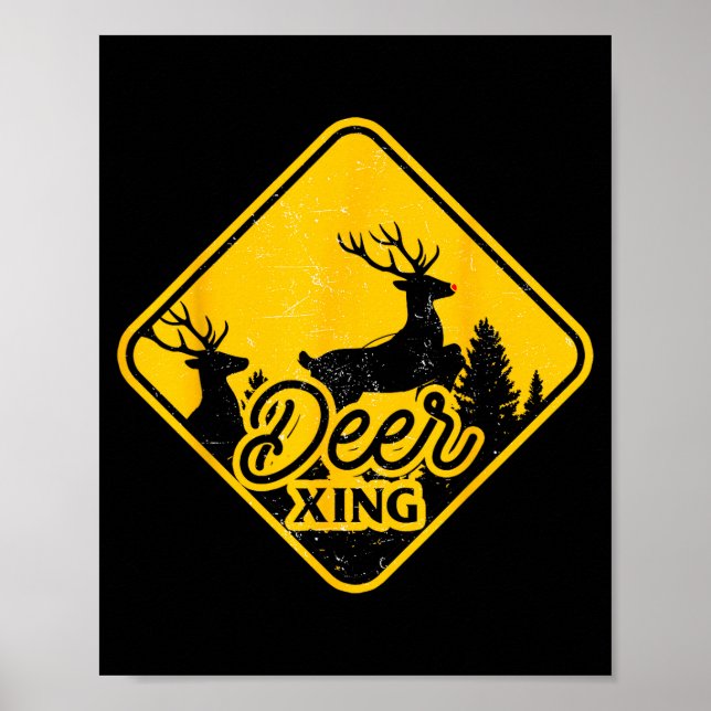 Poster Deer Crossing Sign Christmas Xing Reindeer Funny M (Frente)