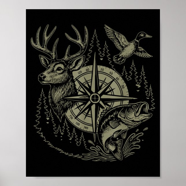 Poster Deer Duck Fishing Hunting Solves Most Of My Proble (Frente)