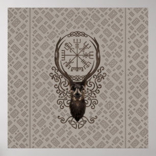Poster Deer e Vegvisir - Viking Navigation Compass
