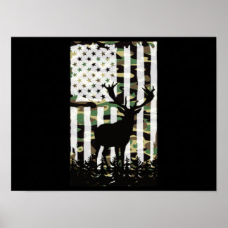 Poster Deer Elk Buck Caçando Camo USA Flag Camoflauge