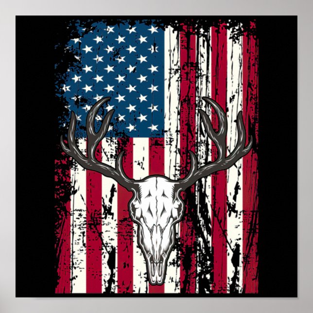 Poster Deer Head Skull Hunting American Flag (Frente)