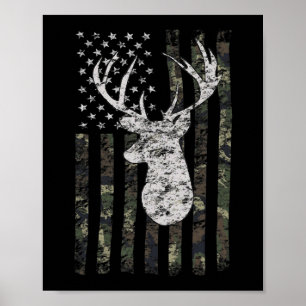 Poster Deer Hunting Camo American Flag