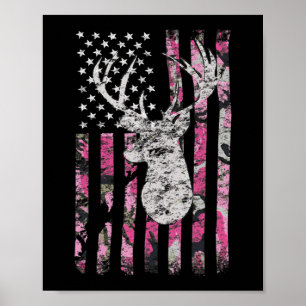 Poster Deer Hunting Camo American Flag Pink Buck