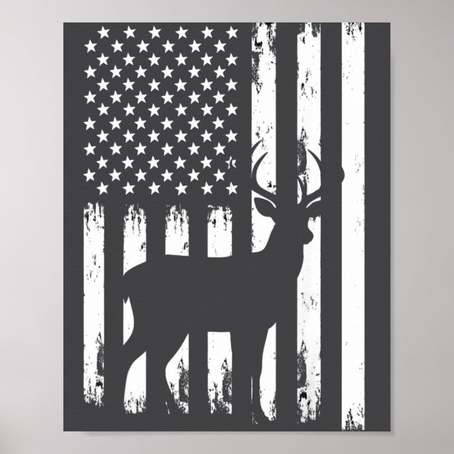 Poster Deer Hunting Hunter Camo Usa American Flag Patriot (Frente)