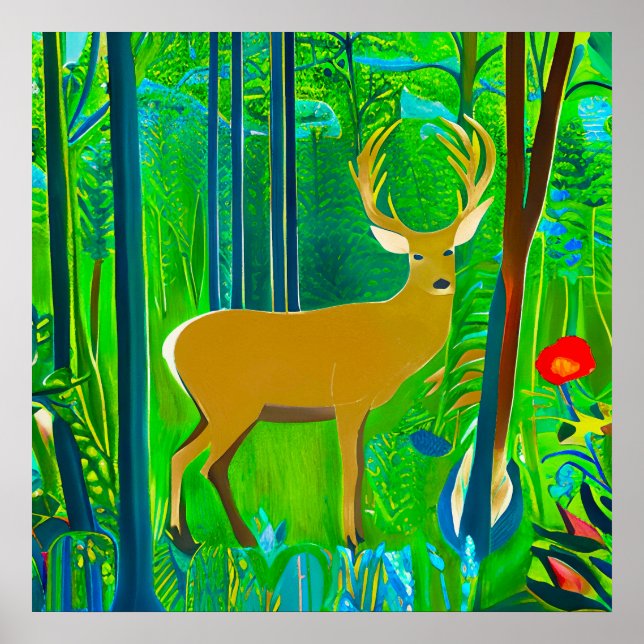 Poster Deer in a Fantasy Forest Setting (Frente)