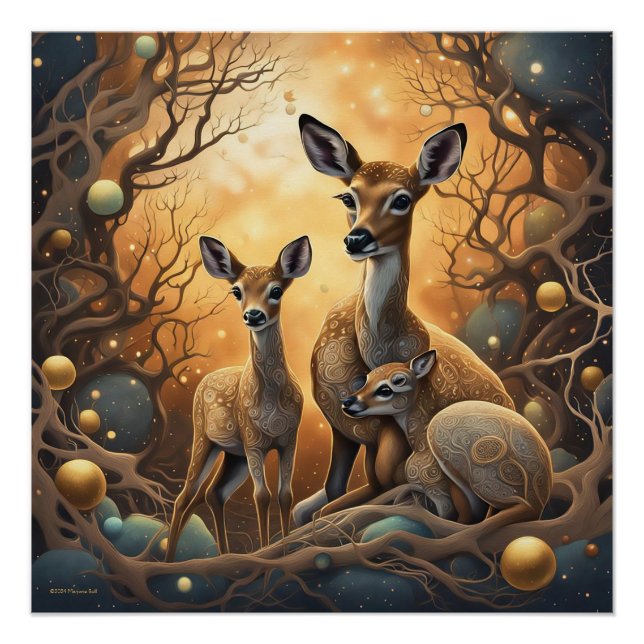 Pôster Deer in the Fantasy Forest (Frente)