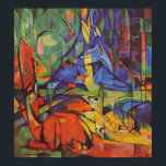 Poster Deer in the Forest Franz Marc<br><div class="desc">Feito em 1914 pelo expressionista alemão Franz Marc. A final de uma série de pinturas com tema semelhante exibe os painéis de cor de areia afiada e sujeito comum ao estilo cubista. Cor alegre,  brilhante e contrastante - laranja,  ouro,  azul e verde</div>