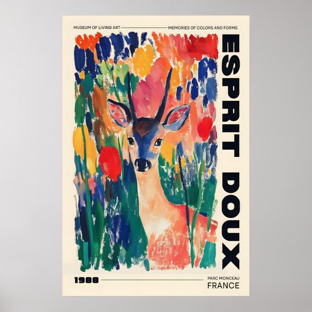 Poster Deer in Wildflowers Art Print Colorful Animal Home (Frente)