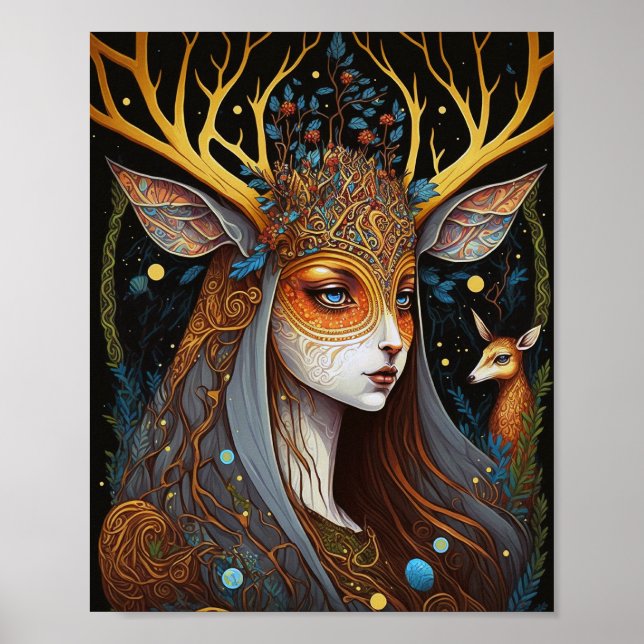 Poster Deer Lady Fantasy Art (Frente)