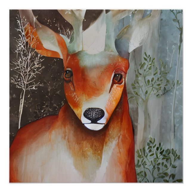 Pôster Deer Mixed Media (Frente)