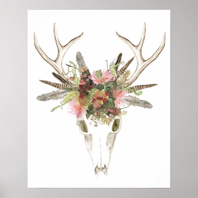 Poster Deer Skull e Flores (Frente)