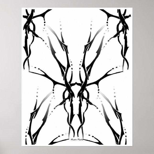Poster Deer Skull Tribal Tattoo Digital Black and White (Frente)