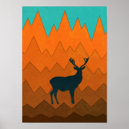 Poster Deer Stag silhouette Autumn fall Abstrato Colorido
