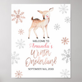 Poster Deer Winter Snowflakes ONEderland Birthday Bem-vin