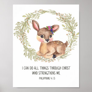 Poster Deer Woodland Animal Wall Art, Scripture Nursery P