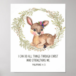 Poster Deer Woodland Animal Wall Art, Scripture Nursery P