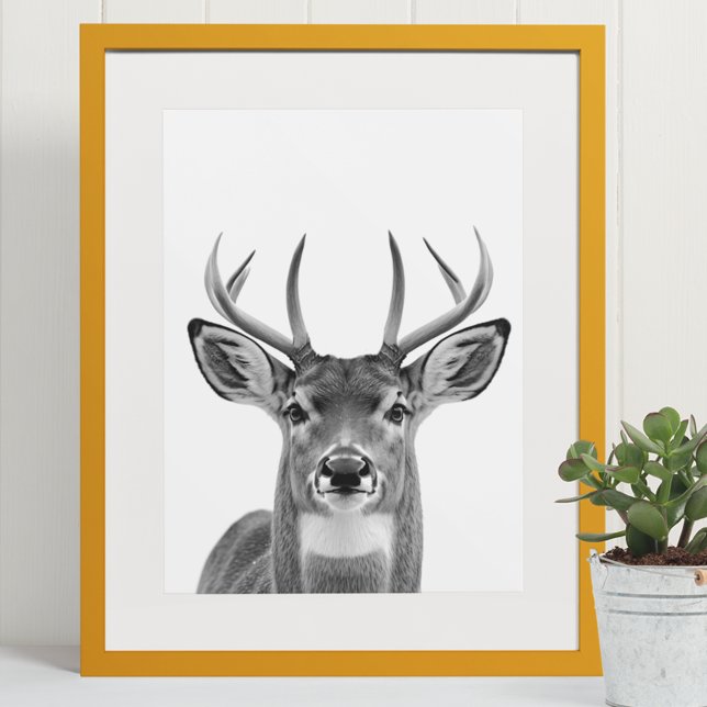 Poster Deer Woodland Modern Retrato preto (Criador carregado)