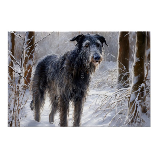 Pôster Deerhound Escocês Deixe-o nevar no Natal (Frente)
