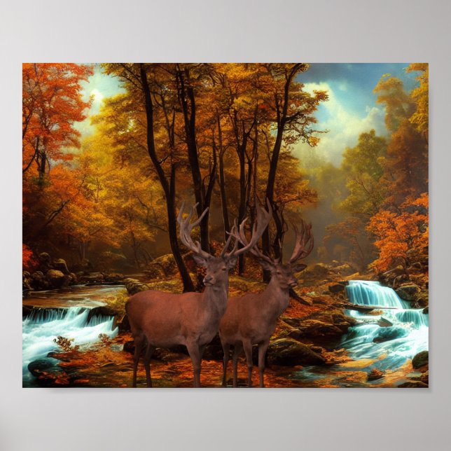 Poster Deers By A Woodland Stream (Frente)