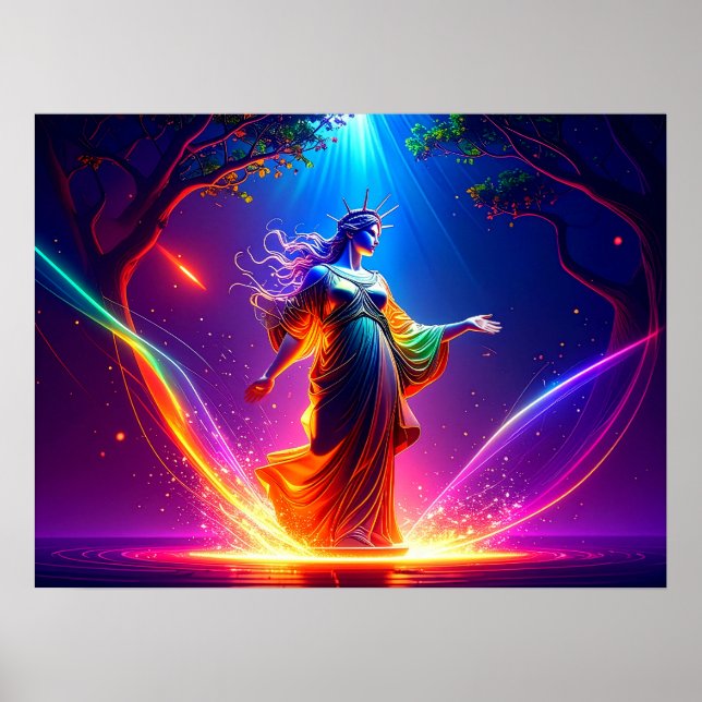 Poster Defender of Democracy Lady Liberty Warrior Goddess (Frente)