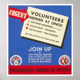 Pôster Defesa de Philadelphfia - voluntários necessário