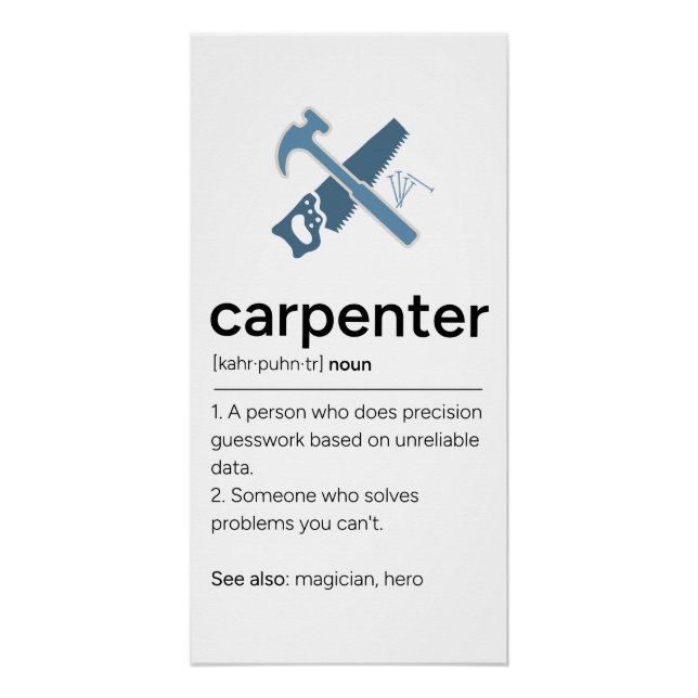 Pôster Definição de Carpinteiro com Ferramentas (Frente)