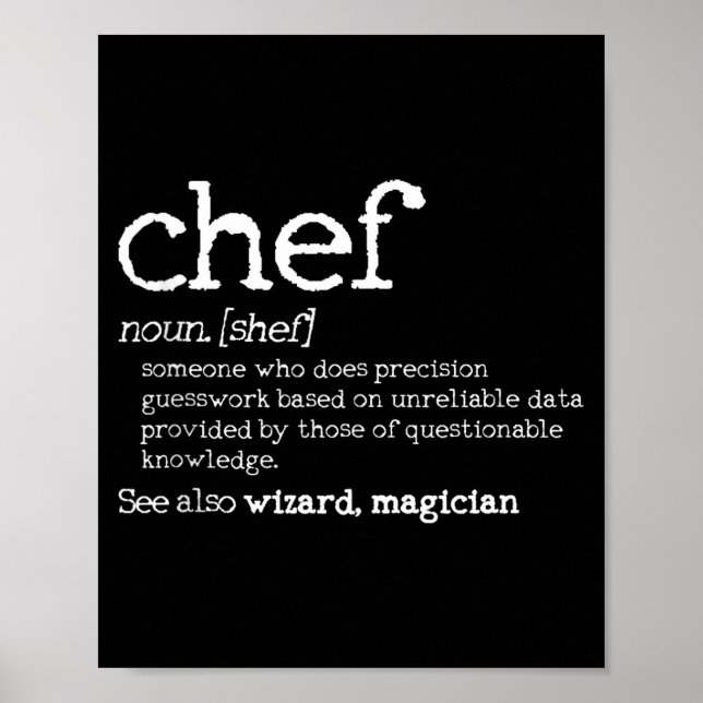 Poster Definição de Chef - Presente de Cozinha Dicionário (Frente)