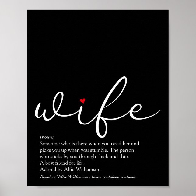 Poster Definição de Esposa Chic Script Vermelho Coração D (Frente)