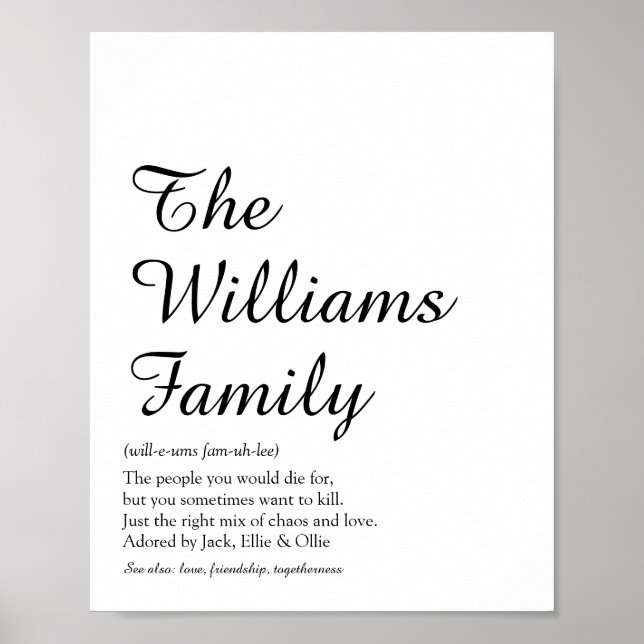 Poster Definição de Família Script Preto e Branco (Frente)