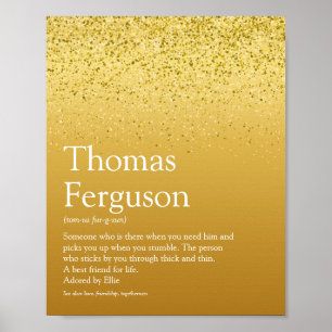 Poster Definição de Nome Glitter Dourado Glitzy Modern 