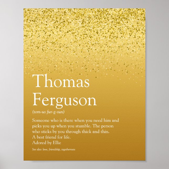 Poster Definição de Nome Glitter Dourado Glitzy Modern Fu (Frente)