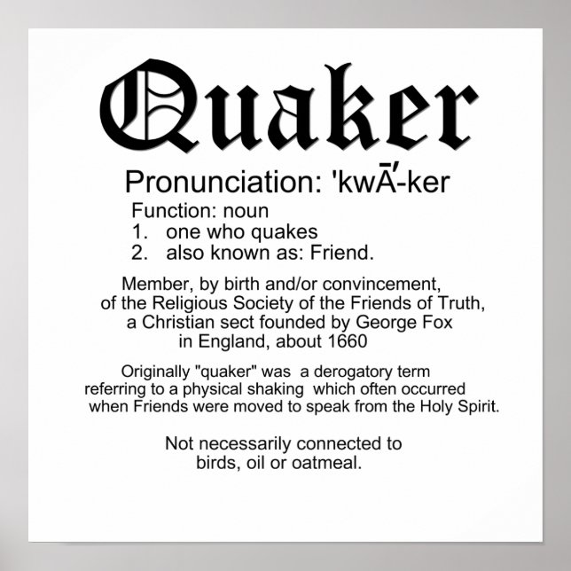 Pôster Definição de Quaker (Frente)