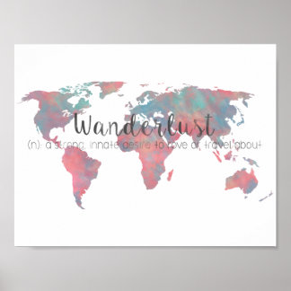 Poster Definição de wanderlust no mapa de aquarelas